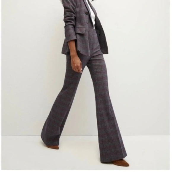 new Veronica Beard lebone gray wool plaid flare trousers - Picture 4 of 10